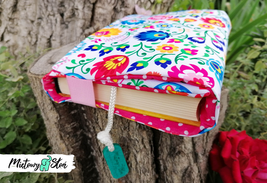 Otulacz / etui na książkę ~ folk biały