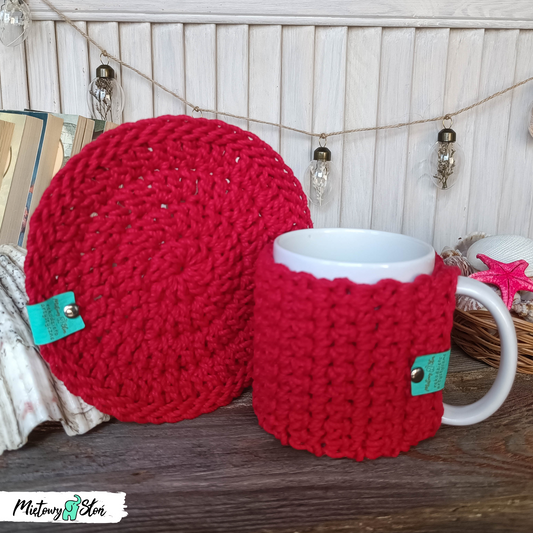 Kubek w sweterku i podkładka ~ czerwony