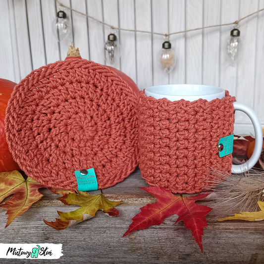 Kubek w sweterku i podkładka ~ dynia