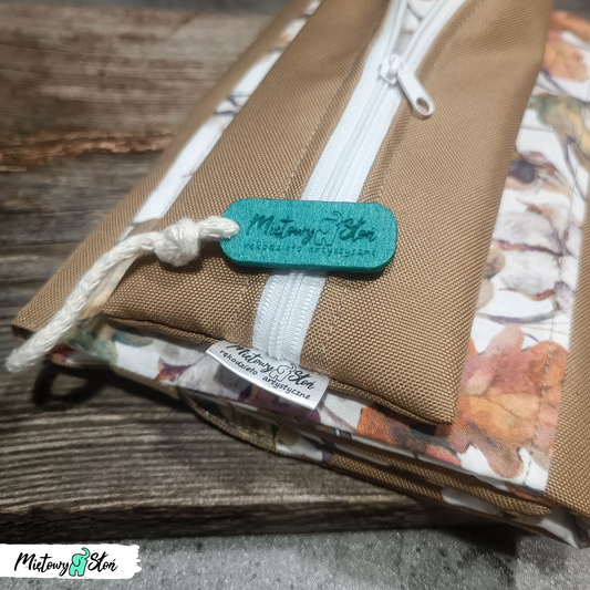 #zerowaste - Komplet - otulacz, piórnik i zakładka ~ jesienny