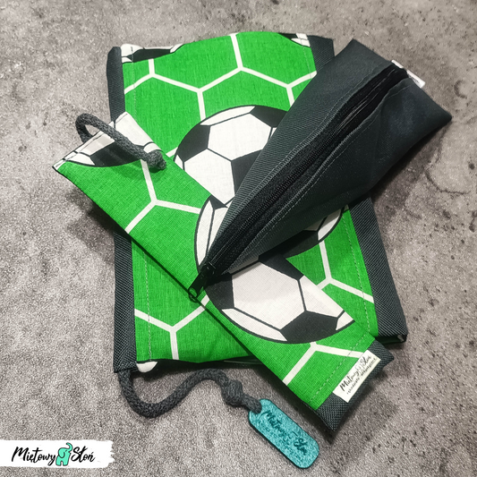 #zerowaste - Komplet - otulacz, piórnik i zakładka ~ football