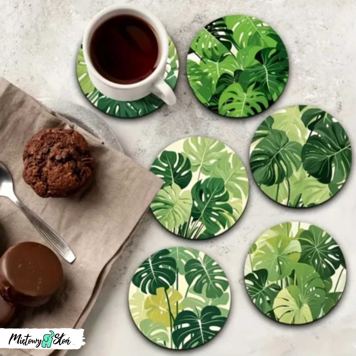 Podkładki pod kubek ~ komplet 6szt ~ drewniane ~ monstera