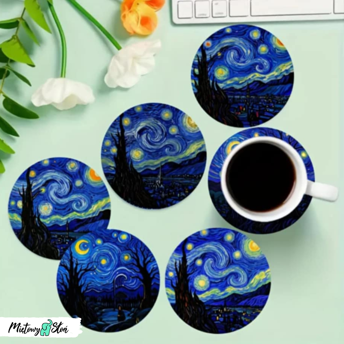 Podkładki pod kubek ~ komplet 6szt ~ drewniane ~ gwiaździsta noc