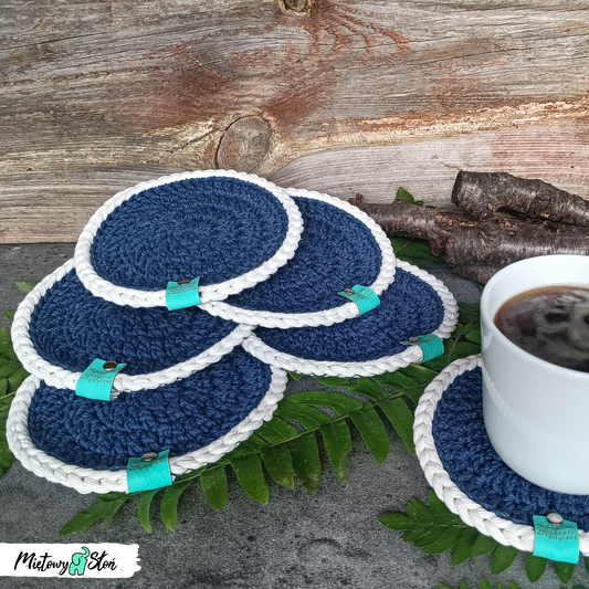 Podkładki pod kubki ze sznurka bawełnianego ~ komplet 6szt ~ denim&cream
