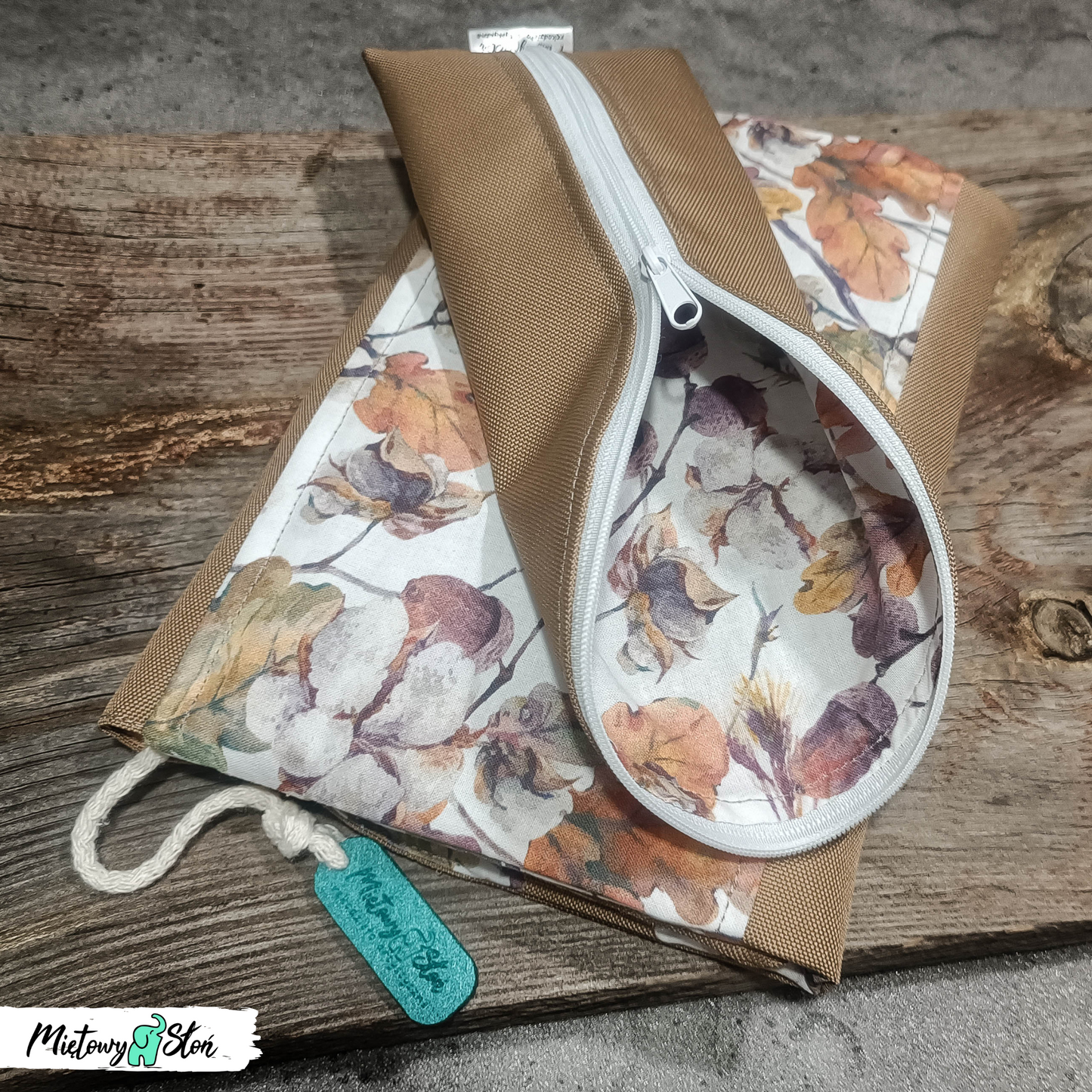 #zerowaste - Komplet - otulacz, piórnik i zakładka ~ jesienny
