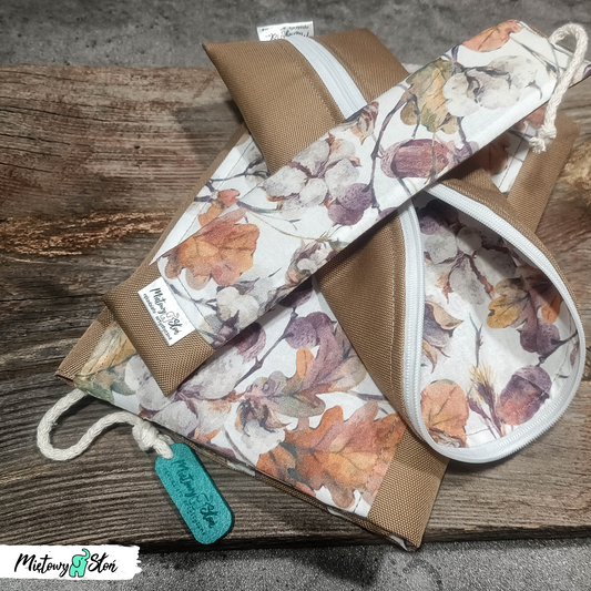 #zerowaste - Komplet - otulacz, piórnik i zakładka ~ jesienny