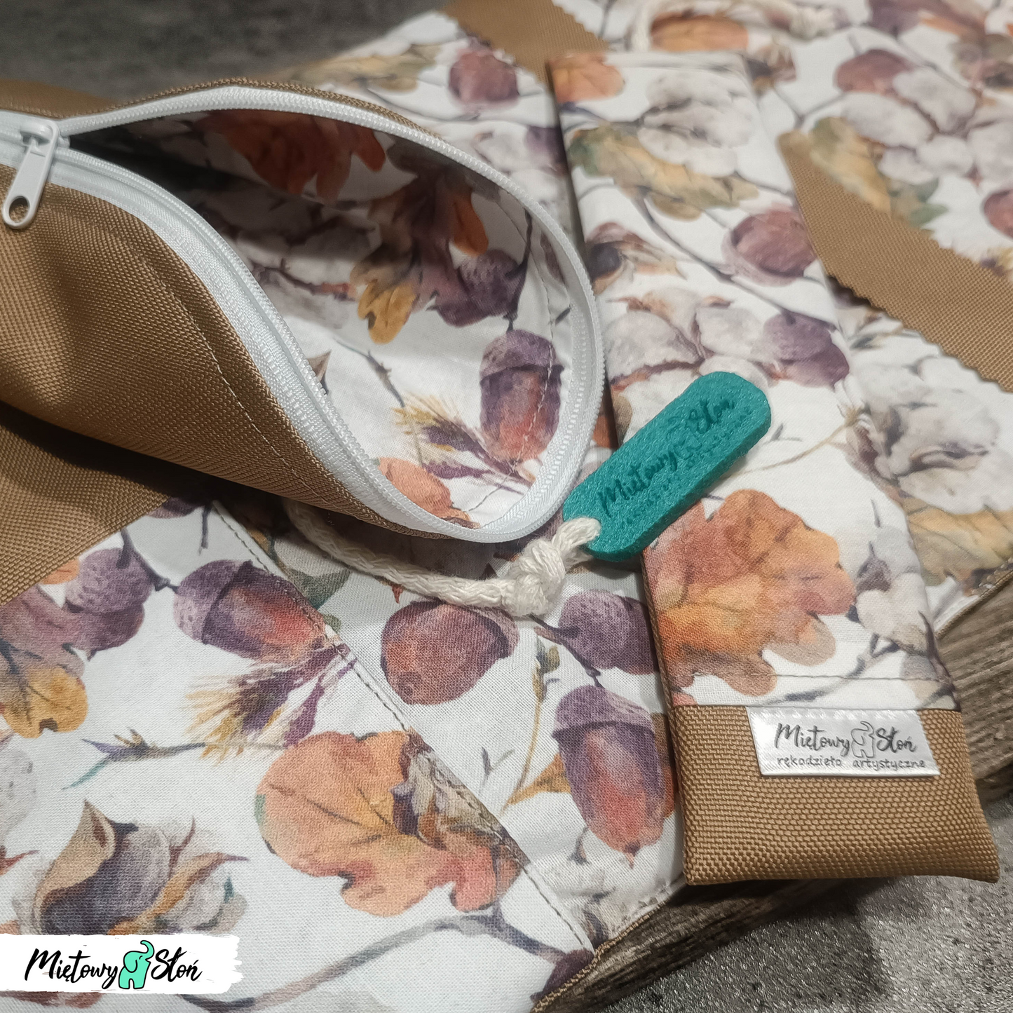 #zerowaste - Komplet - otulacz, piórnik i zakładka ~ jesienny