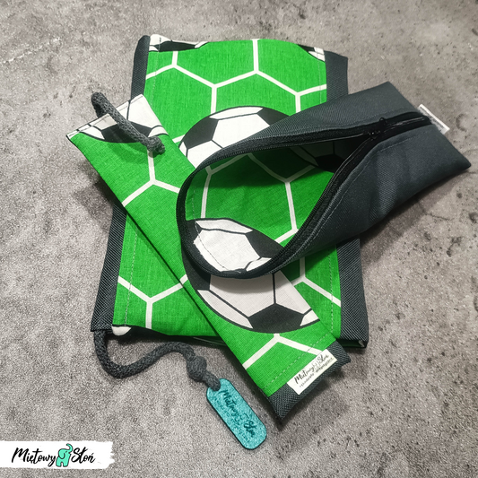 #zerowaste - Komplet - otulacz, piórnik i zakładka ~ football