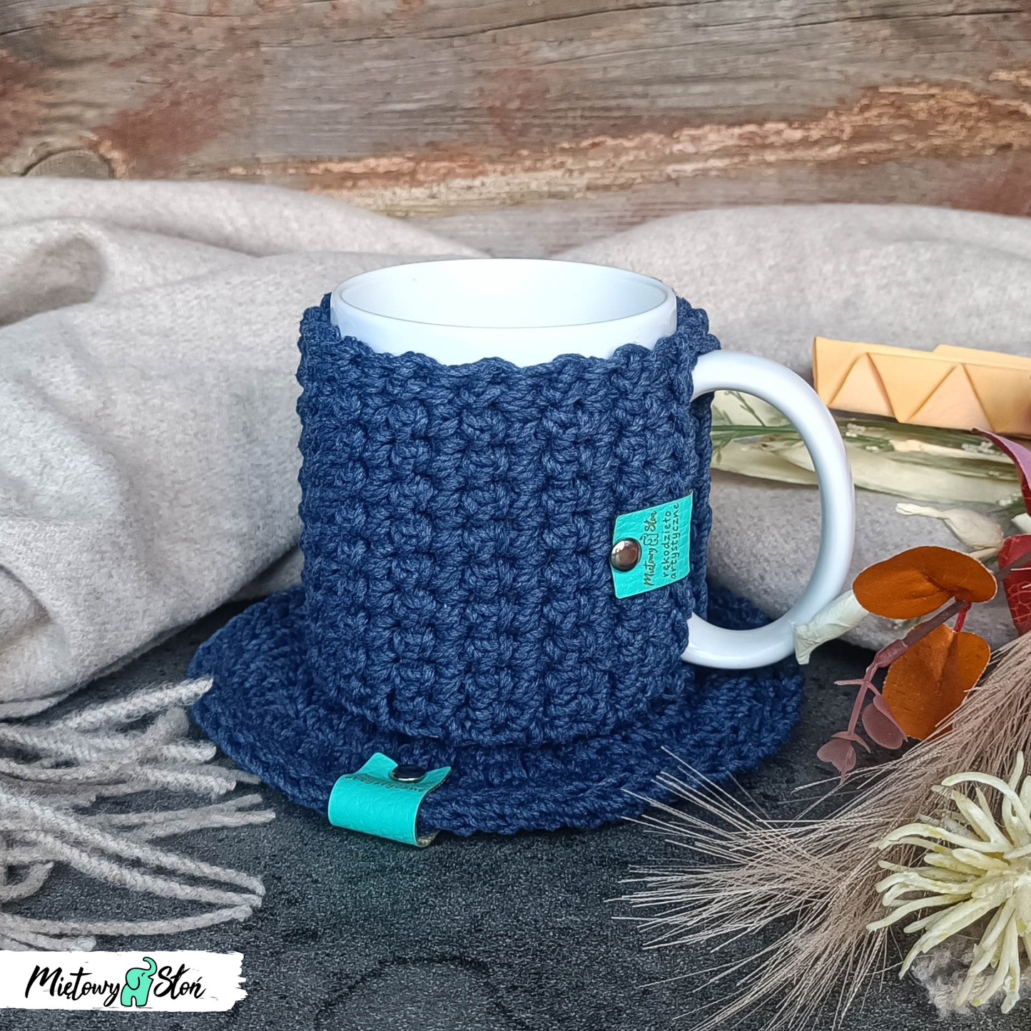 Kubek w sweterku i podkładka ~ denim