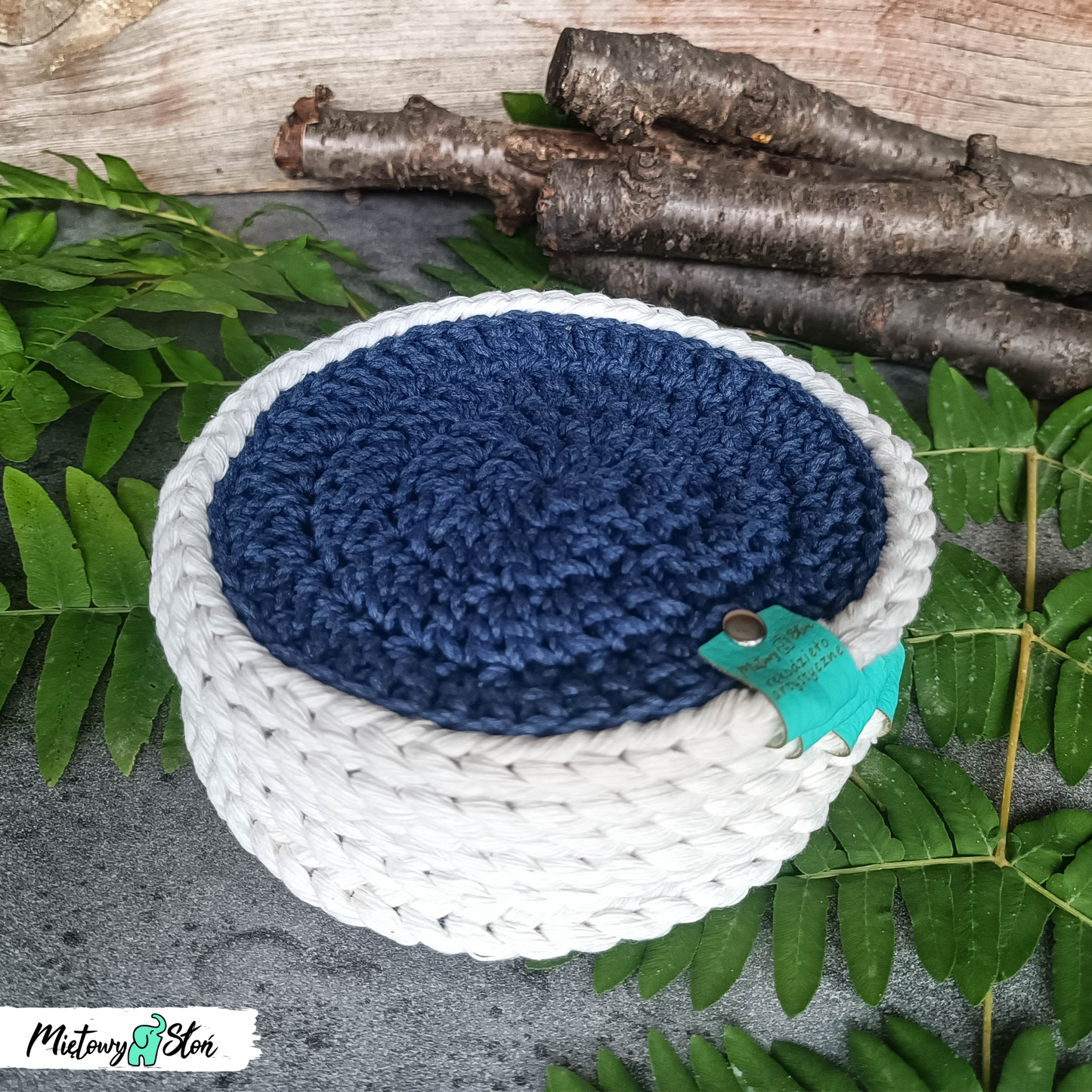 Podkładki pod kubki ze sznurka bawełnianego ~ komplet 6szt ~ denim&cream