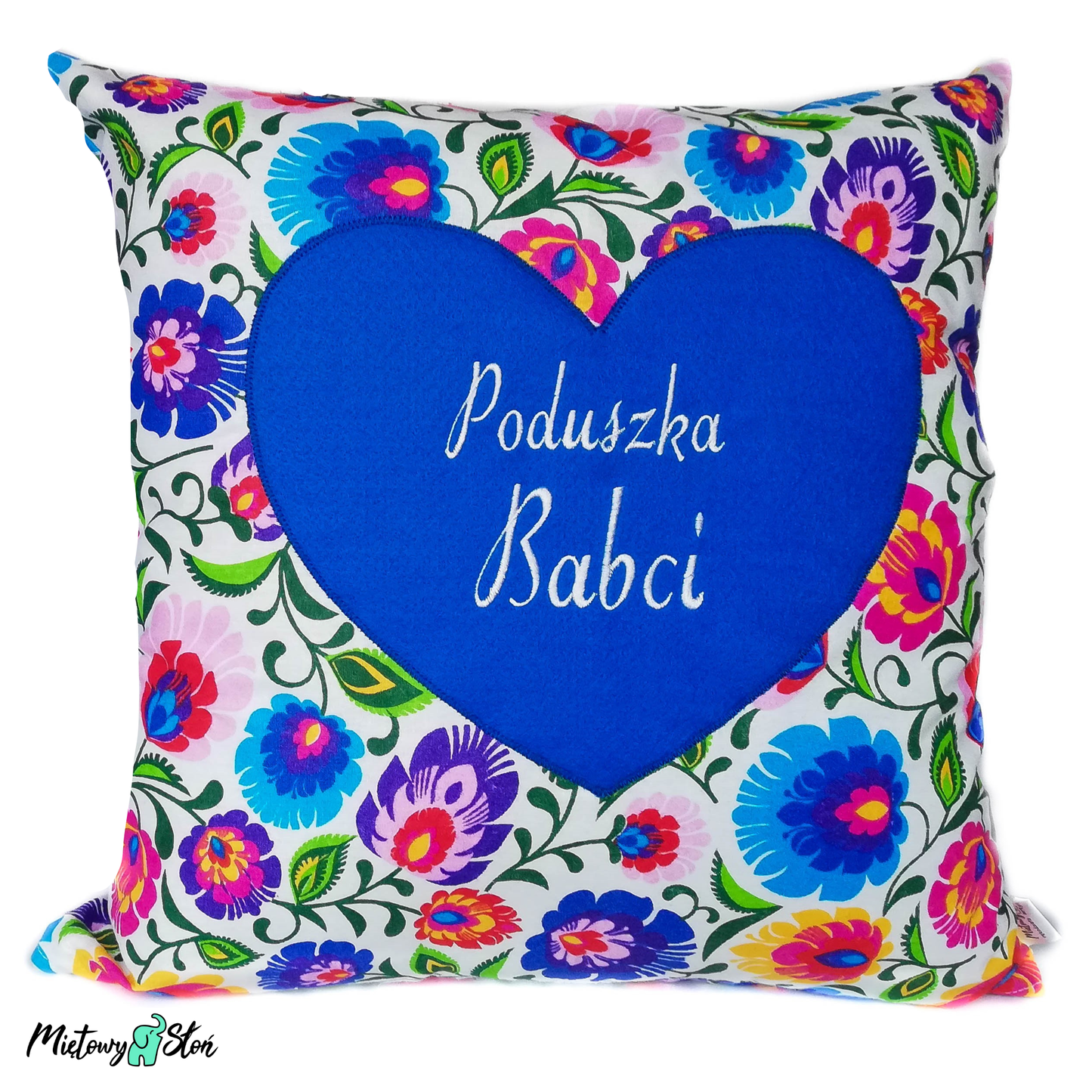 Poduszka Babci ~ folk biały / granat