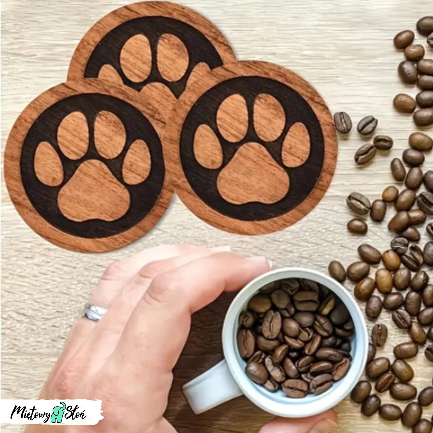 Podkładki pod kubek ~ komplet 6szt ~ drewniane ~ łapki