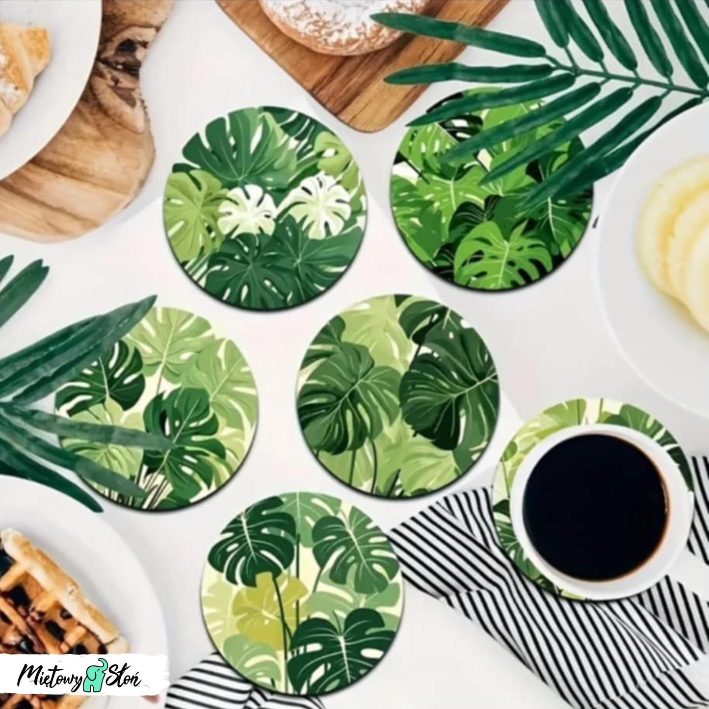 Podkładki pod kubek ~ komplet 6szt ~ drewniane ~ monstera