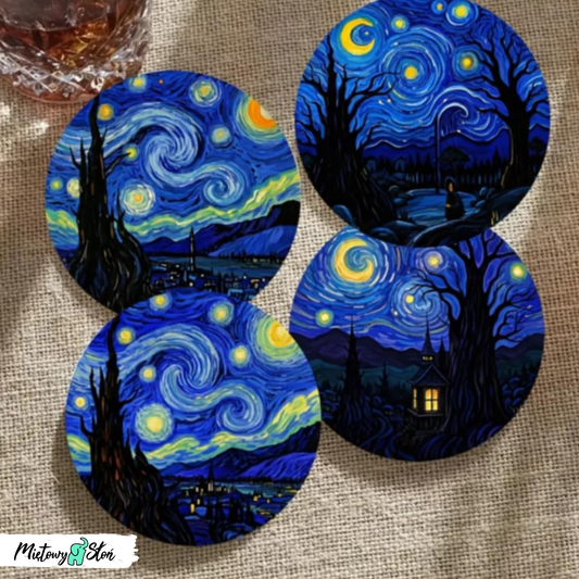 Podkładki pod kubek ~ komplet 6szt ~ drewniane ~ gwiaździsta noc