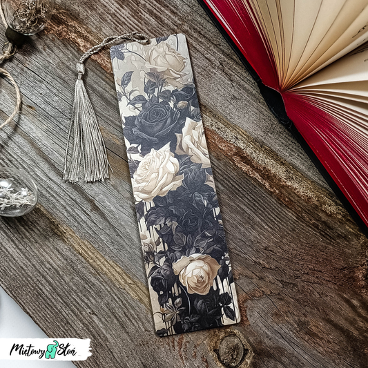 Zakładka do książki ~ drewniana ~ róże sepia