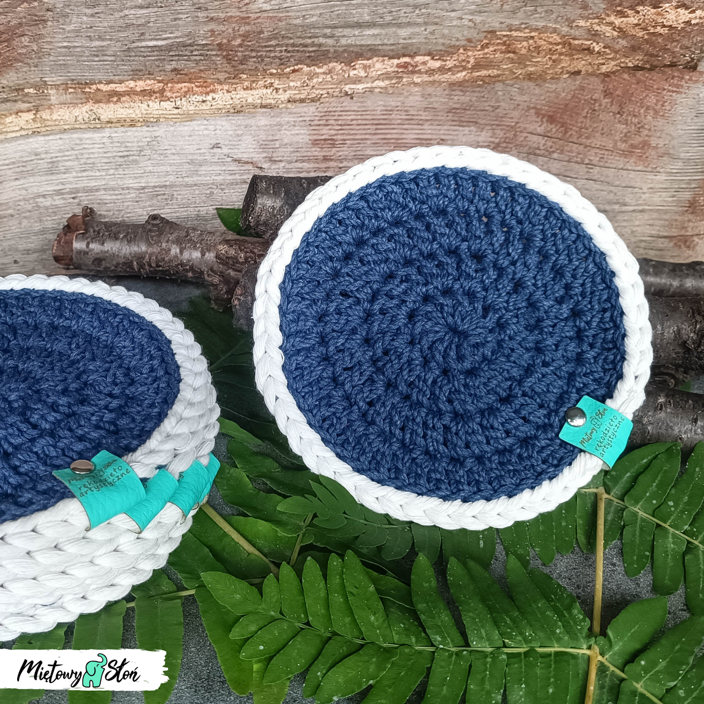Podkładki pod kubki ze sznurka bawełnianego ~ komplet 6szt ~ denim&cream