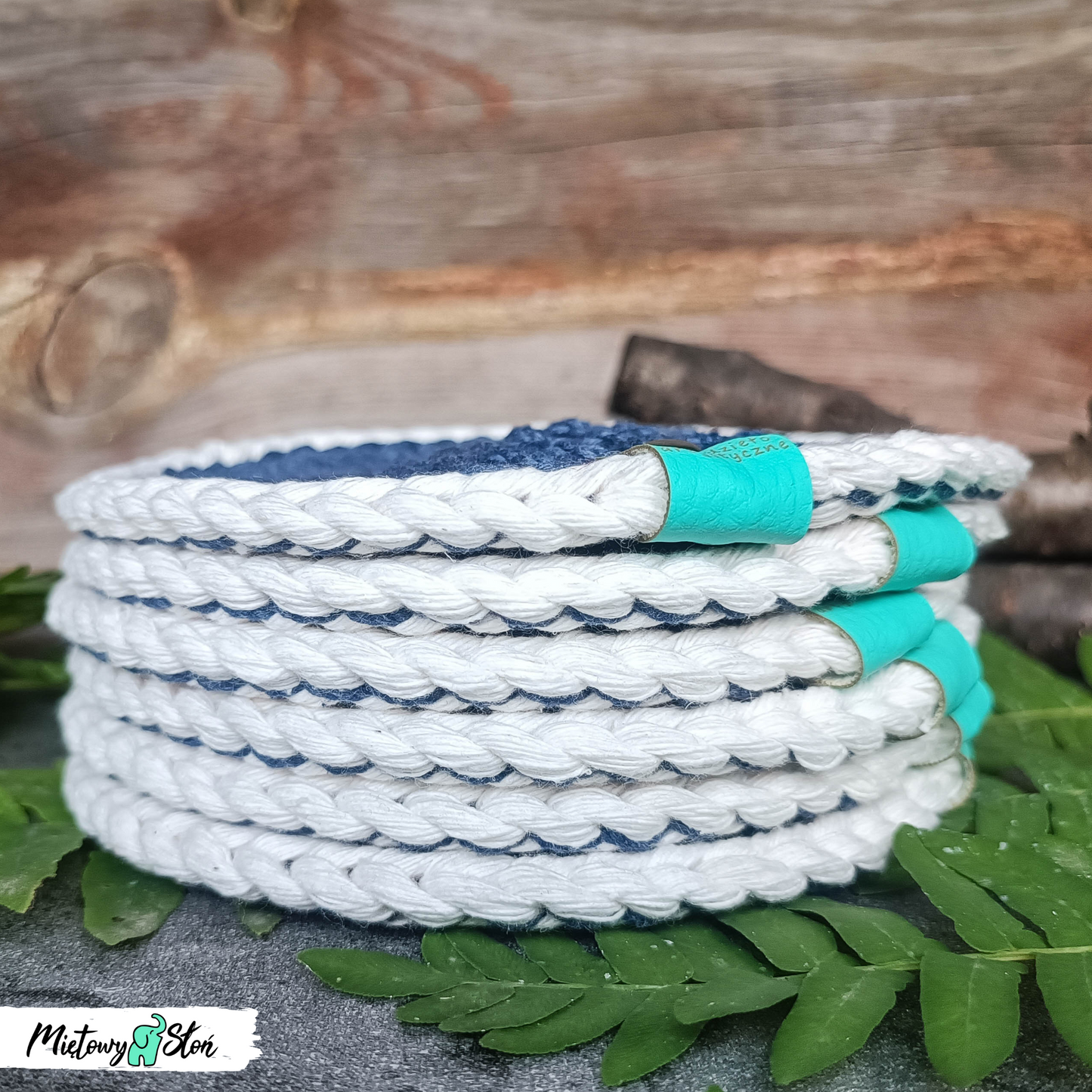 Podkładki pod kubki ze sznurka bawełnianego ~ komplet 6szt ~ denim&cream